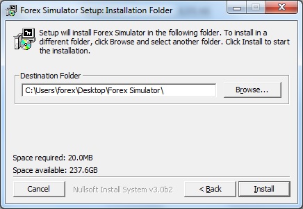 Forex Simulator Installation - select folder