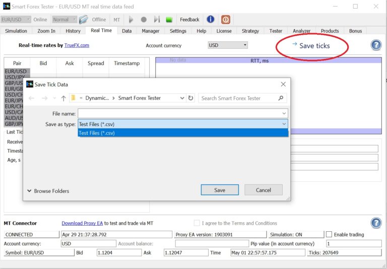 market tick data forex simulator